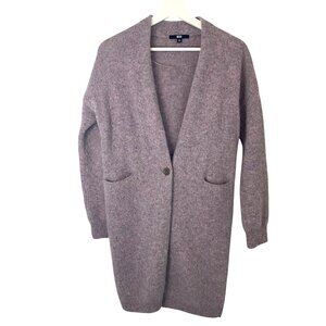 Uniqlo Longline Wool‎ Sweater in Lavender Sz XS Single Button Pockets Cozy
